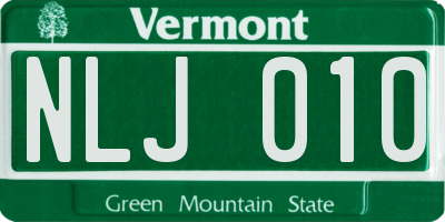 VT license plate NLJ010