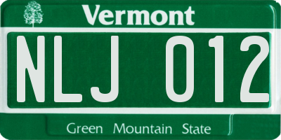 VT license plate NLJ012