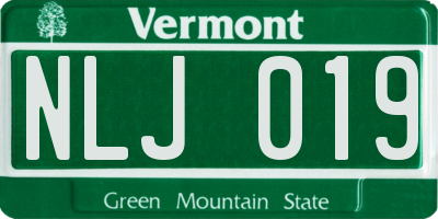 VT license plate NLJ019