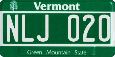 VT license plate NLJ020