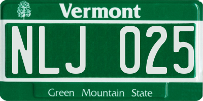 VT license plate NLJ025