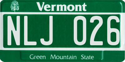 VT license plate NLJ026