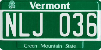 VT license plate NLJ036