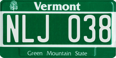 VT license plate NLJ038