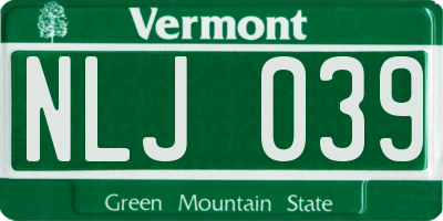 VT license plate NLJ039