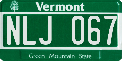 VT license plate NLJ067