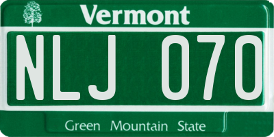 VT license plate NLJ070