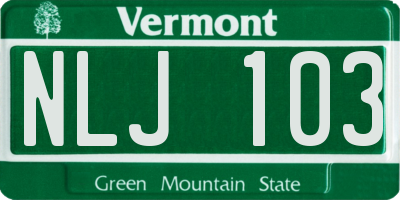 VT license plate NLJ103