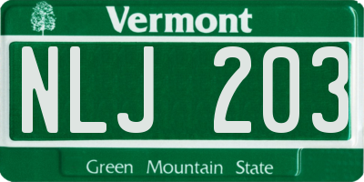 VT license plate NLJ203