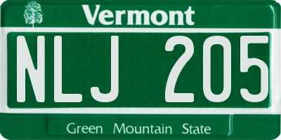 VT license plate NLJ205