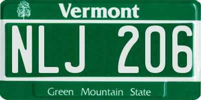 VT license plate NLJ206