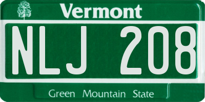 VT license plate NLJ208