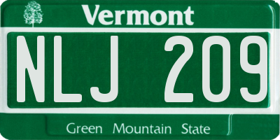 VT license plate NLJ209