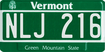VT license plate NLJ216