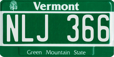 VT license plate NLJ366