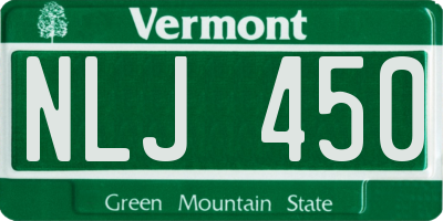 VT license plate NLJ450