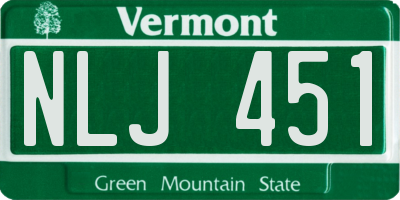 VT license plate NLJ451