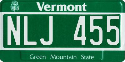 VT license plate NLJ455