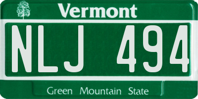VT license plate NLJ494