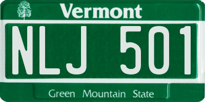 VT license plate NLJ501