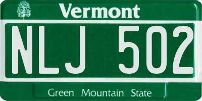 VT license plate NLJ502