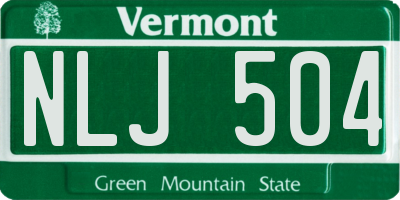 VT license plate NLJ504