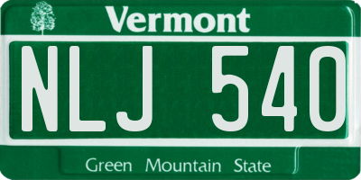 VT license plate NLJ540