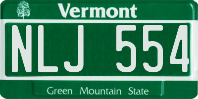 VT license plate NLJ554