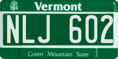 VT license plate NLJ602