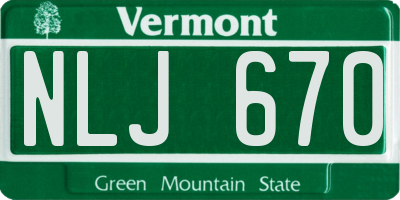 VT license plate NLJ670