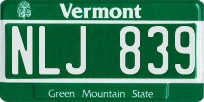 VT license plate NLJ839