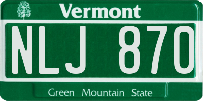 VT license plate NLJ870