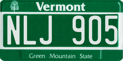 VT license plate NLJ905