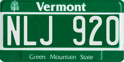 VT license plate NLJ920