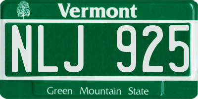 VT license plate NLJ925