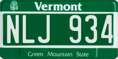VT license plate NLJ934