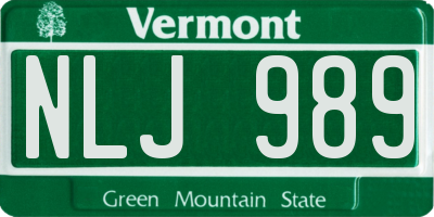 VT license plate NLJ989