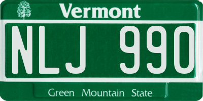 VT license plate NLJ990