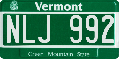 VT license plate NLJ992
