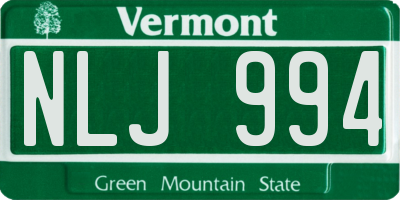 VT license plate NLJ994