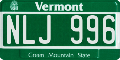 VT license plate NLJ996