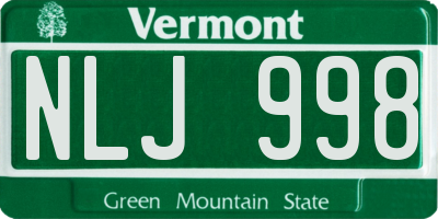 VT license plate NLJ998
