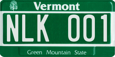 VT license plate NLK001