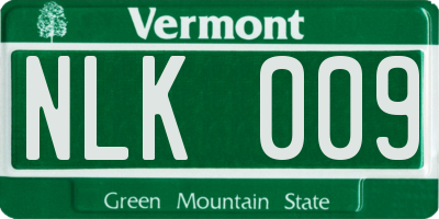 VT license plate NLK009