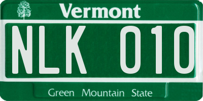 VT license plate NLK010