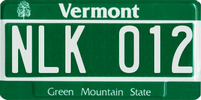 VT license plate NLK012