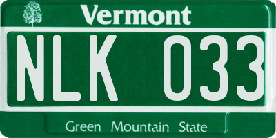 VT license plate NLK033