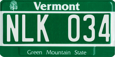 VT license plate NLK034