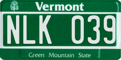 VT license plate NLK039