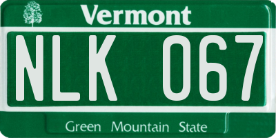 VT license plate NLK067